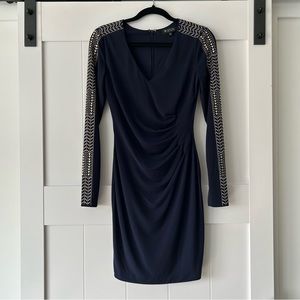 Navy Blue Guess Long Sleeve Cocktail Dress